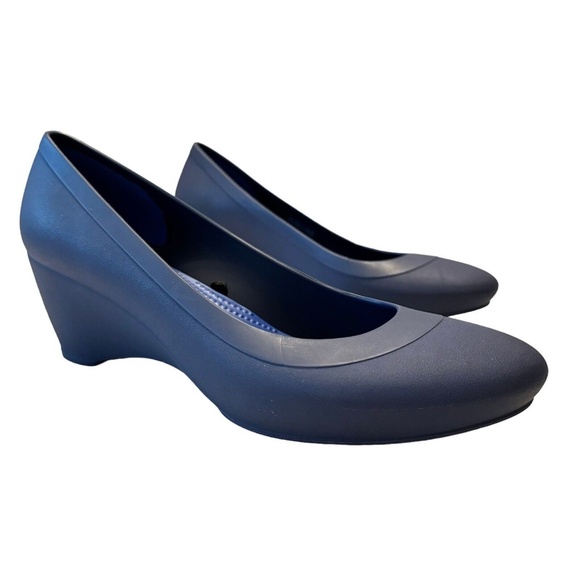Crocs Lina Wedge Pumps Shoes Women's Size 8 Blue Comfort Slip On Heels Shoes - Picture 1 of 12